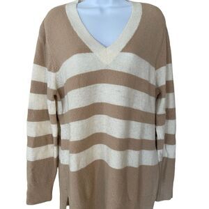 Calvin Klein V-neck long striped wool sweater